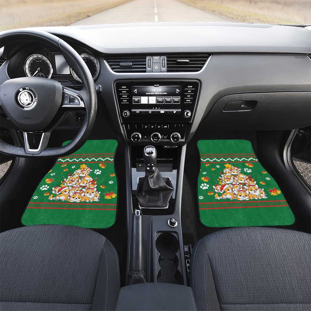 Corgi Dog Lights Corgi Bells Corgi All the Way Car Mats wirh Green Snowflake Pattern Design - Wonder Print Shop