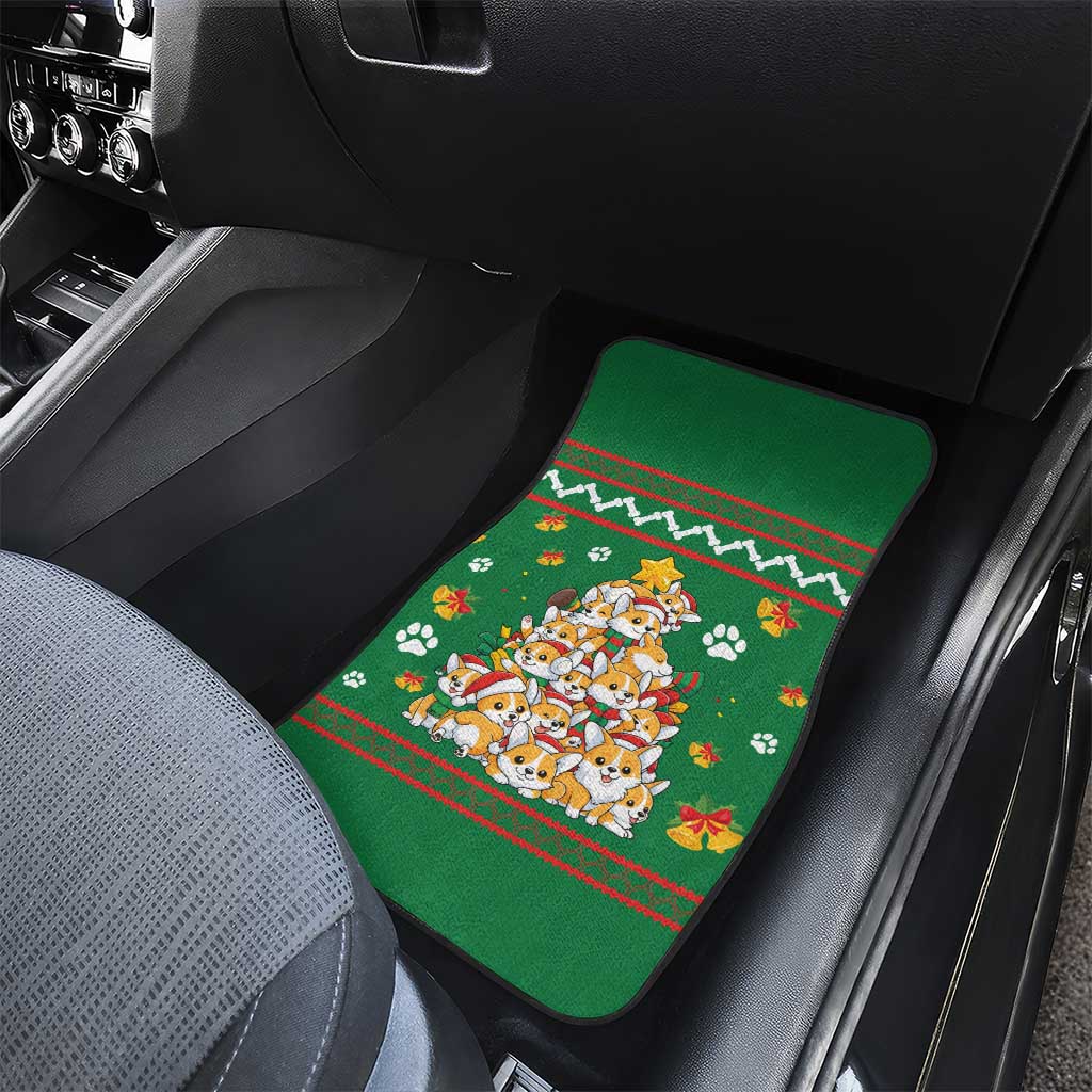 Corgi Dog Lights Corgi Bells Corgi All the Way Car Mats wirh Green Snowflake Pattern Design - Wonder Print Shop