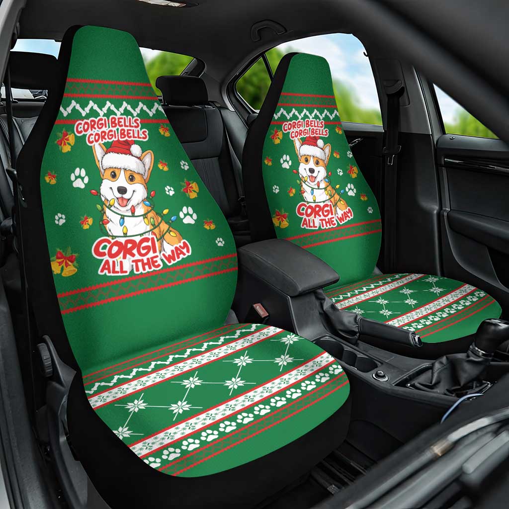 Corgi Dog Lights Corgi Bells Corgi All the Way Car Seat Cover wirh Green Snowflake Pattern Design - Wonder Print Shop