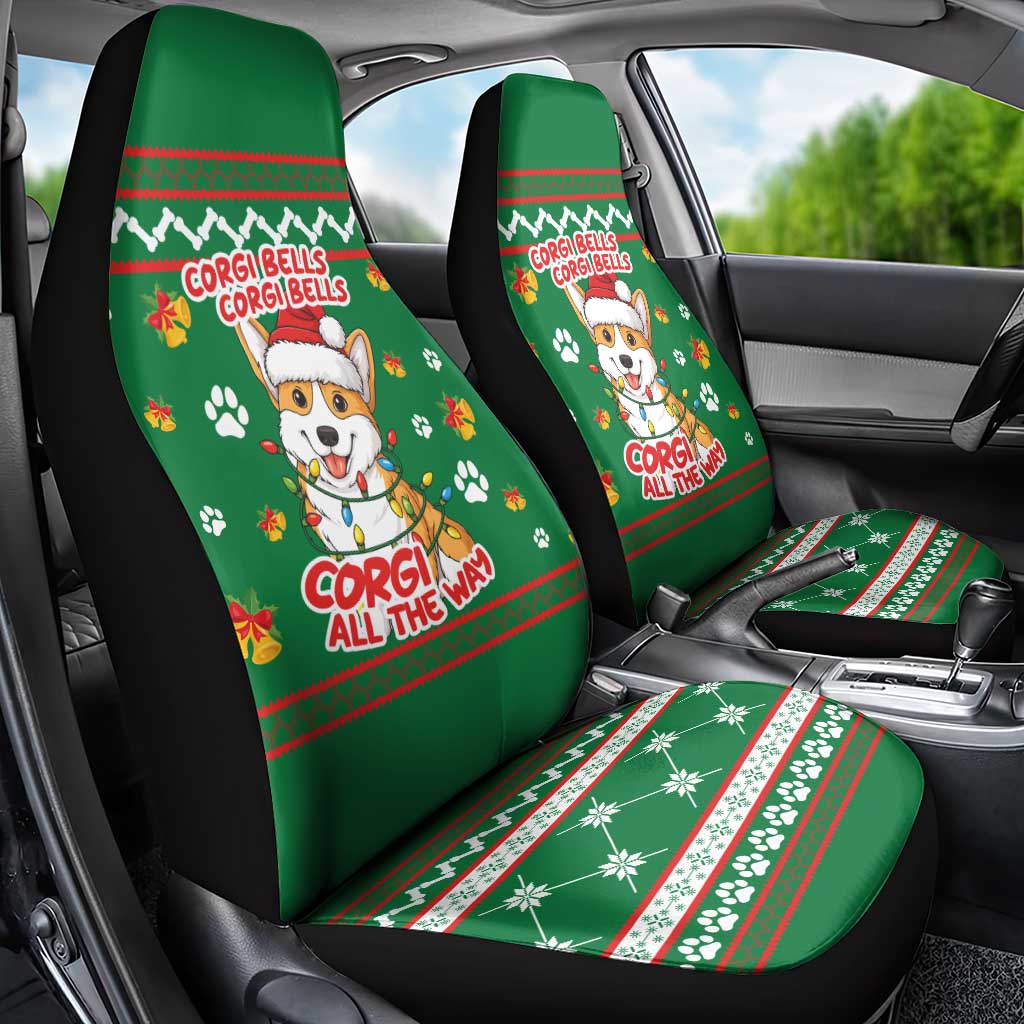 Corgi Dog Lights Corgi Bells Corgi All the Way Car Seat Cover wirh Green Snowflake Pattern Design - Wonder Print Shop