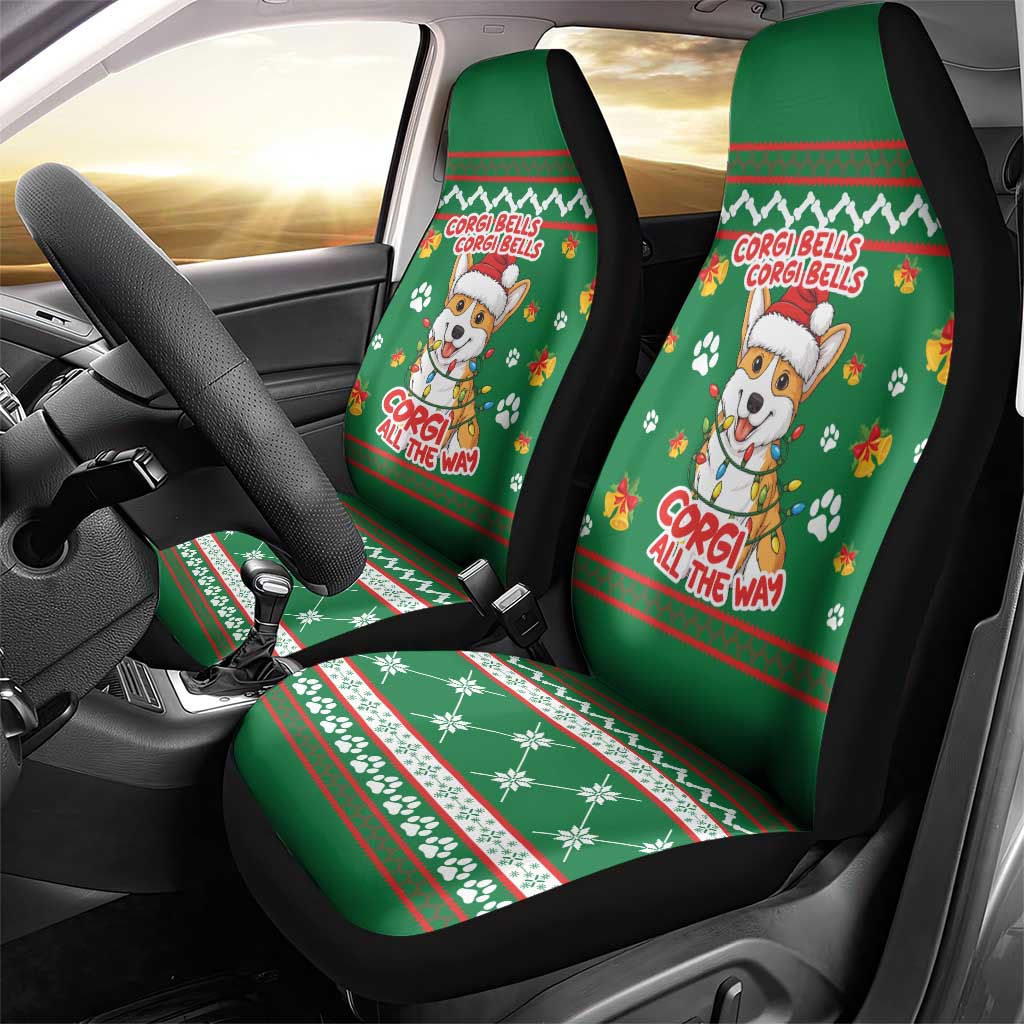 Corgi Dog Lights Corgi Bells Corgi All the Way Car Seat Cover wirh Green Snowflake Pattern Design - Wonder Print Shop