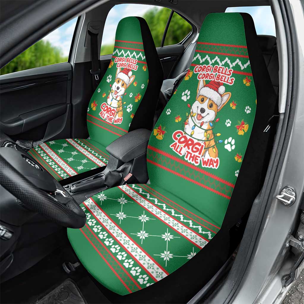 Corgi Dog Lights Corgi Bells Corgi All the Way Car Seat Cover wirh Green Snowflake Pattern Design - Wonder Print Shop