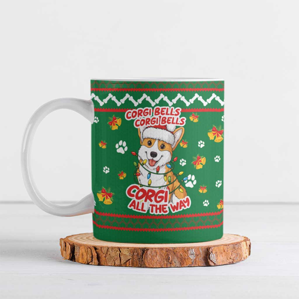 Corgi Dog Lights Corgi Bells Corgi All the Way Ceramic Mug wirh Green Snowflake Pattern Design - Wonder Print Shop