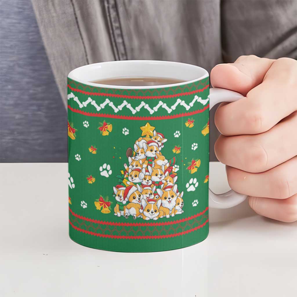 Corgi Dog Lights Corgi Bells Corgi All the Way Ceramic Mug wirh Green Snowflake Pattern Design - Wonder Print Shop