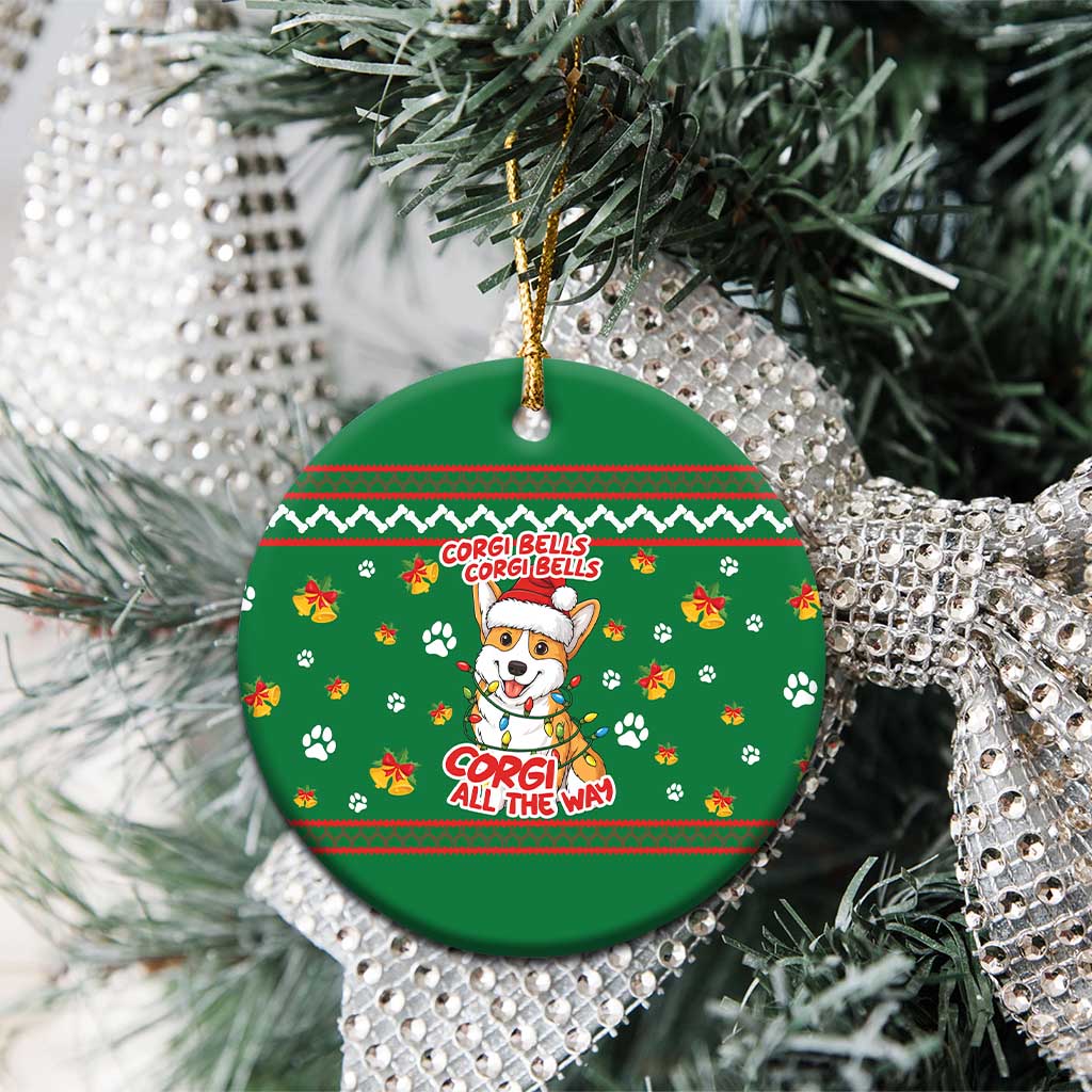 Corgi Dog Lights Corgi Bells Corgi All the Way Ceramic Ornament wirh Green Snowflake Pattern Design - Wonder Print Shop
