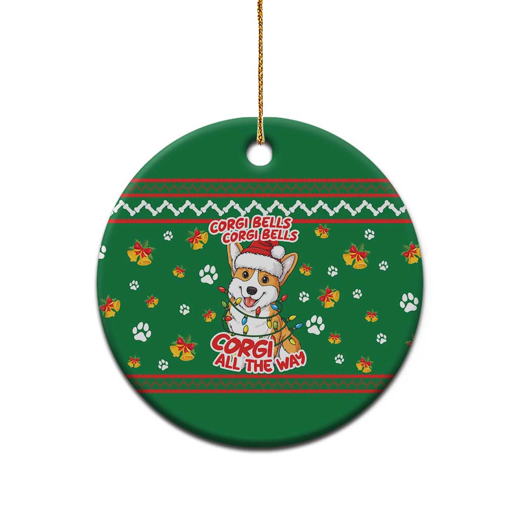 Corgi Dog Lights Corgi Bells Corgi All the Way Ceramic Ornament wirh Green Snowflake Pattern Design - Wonder Print Shop