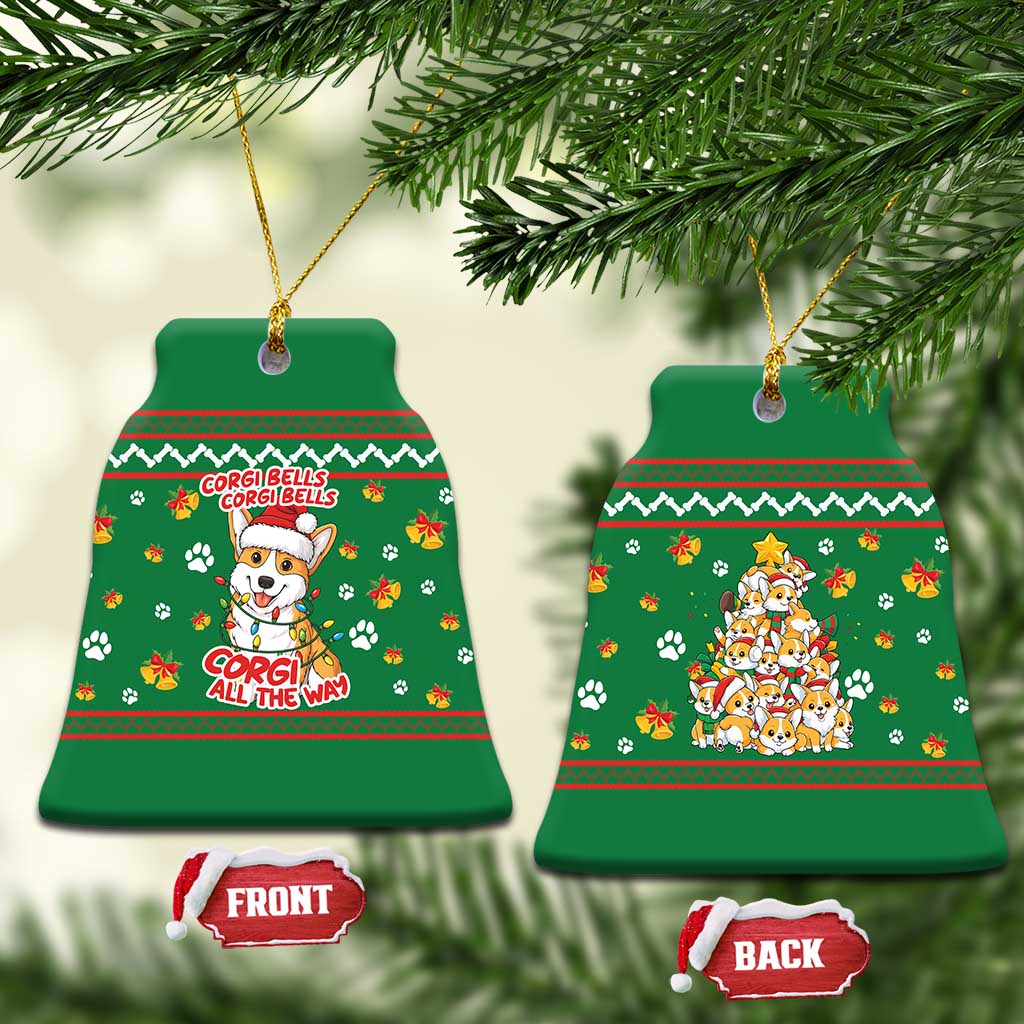 Corgi Dog Lights Corgi Bells Corgi All the Way Ceramic Ornament wirh Green Snowflake Pattern Design - Wonder Print Shop