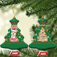 Corgi Dog Lights Corgi Bells Corgi All the Way Ceramic Ornament wirh Green Snowflake Pattern Design - Wonder Print Shop