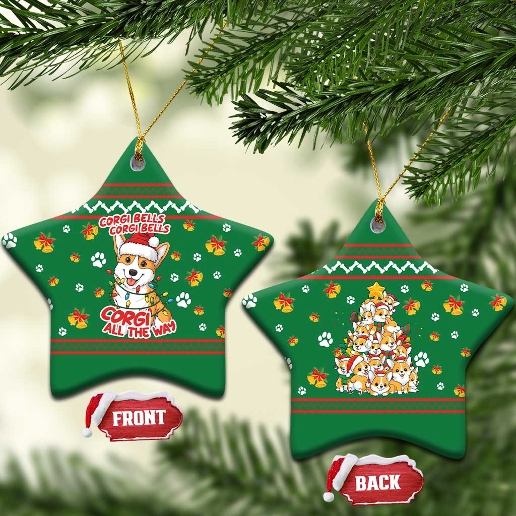 Corgi Dog Lights Corgi Bells Corgi All the Way Ceramic Ornament wirh Green Snowflake Pattern Design - Wonder Print Shop