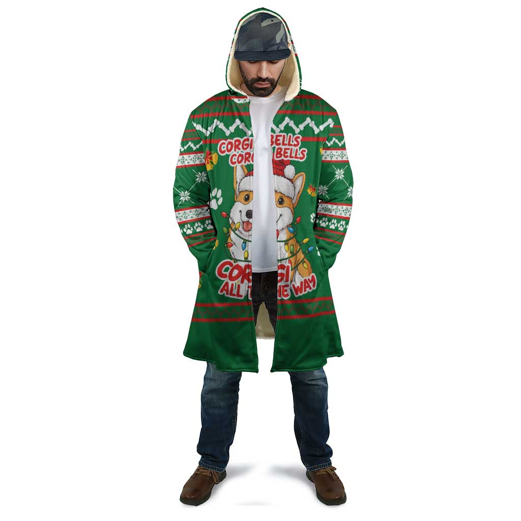 Corgi Dog Lights Corgi Bells Corgi All the Way Cloak wirh Green Snowflake Pattern Design - Wonder Print Shop