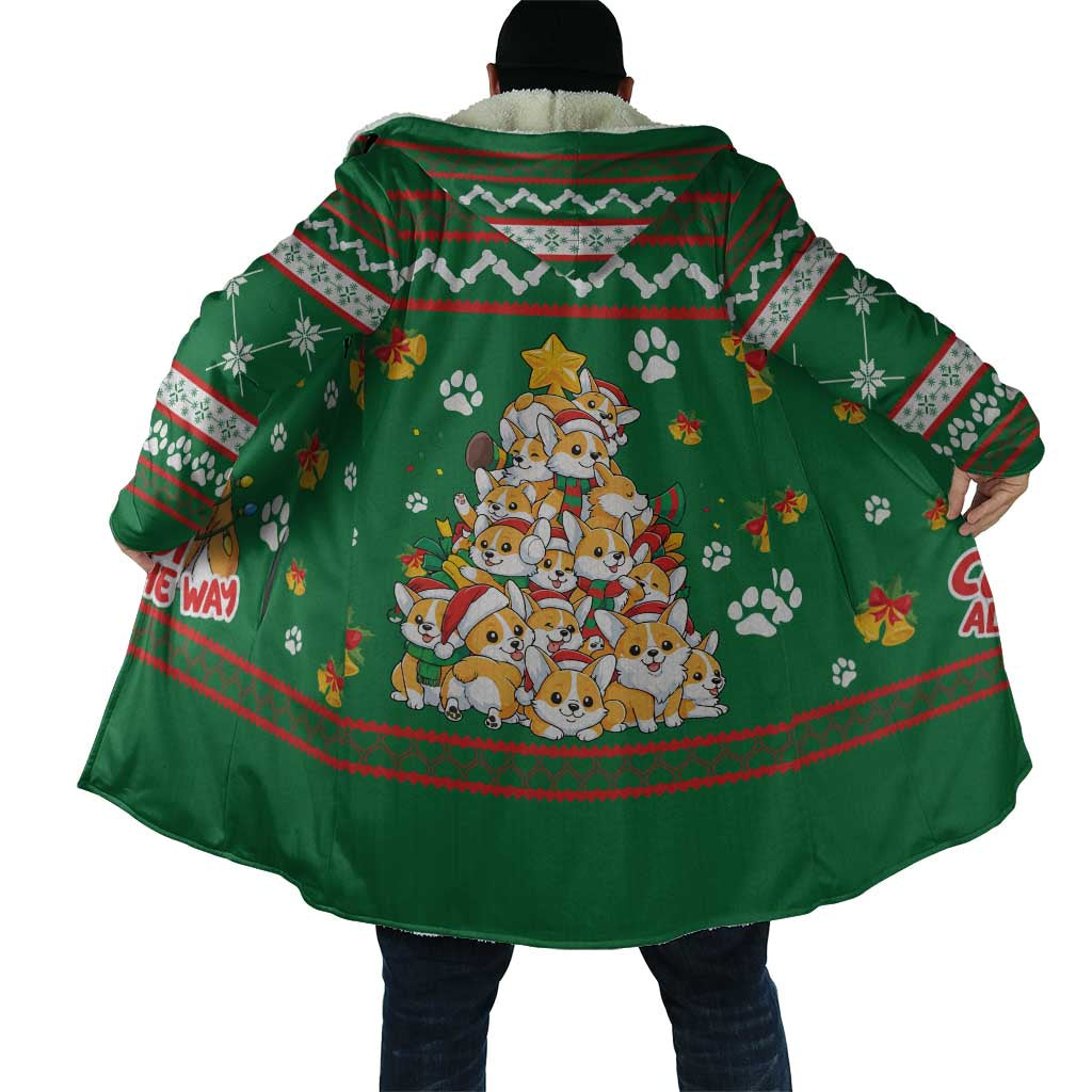 Corgi Dog Lights Corgi Bells Corgi All the Way Cloak wirh Green Snowflake Pattern Design - Wonder Print Shop
