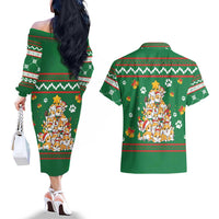 Corgi Dog Lights Corgi Bells Corgi All the Way Couples Matching Off The Shoulder Long Sleeve Dress and Hawaiian Shirt wirh Green Snowflake Pattern Design - Wonder Print Shop