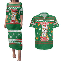 Corgi Dog Lights Corgi Bells Corgi All the Way Couples Matching Puletasi and Hawaiian Shirt wirh Green Snowflake Pattern Design - Wonder Print Shop