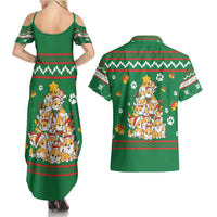 Corgi Dog Lights Corgi Bells Corgi All the Way Couples Matching Summer Maxi Dress and Hawaiian Shirt wirh Green Snowflake Pattern Design - Wonder Print Shop