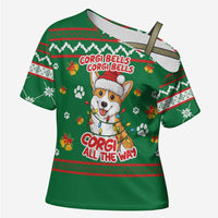 Corgi Dog Lights Corgi Bells Corgi All the Way Cross Shoulder Shirt wirh Green Snowflake Pattern Design - Wonder Print Shop