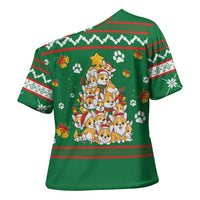 Corgi Dog Lights Corgi Bells Corgi All the Way Cross Shoulder Shirt wirh Green Snowflake Pattern Design - Wonder Print Shop