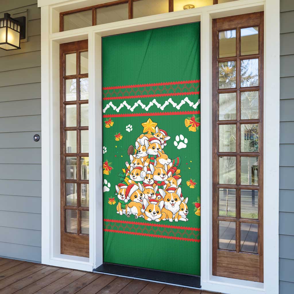 Corgi Dog Lights Corgi Bells Corgi All the Way Door Cover wirh Green Snowflake Pattern Design - Wonder Print Shop