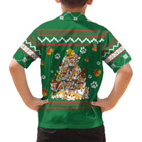 Corgi Dog Lights Corgi Bells Corgi All the Way Family Matching Long Sleeve Bodycon Dress and Hawaiian Shirt wirh Green Snowflake Pattern Design - Wonder Print Shop