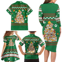 Corgi Dog Lights Corgi Bells Corgi All the Way Family Matching Long Sleeve Bodycon Dress and Hawaiian Shirt wirh Green Snowflake Pattern Design - Wonder Print Shop