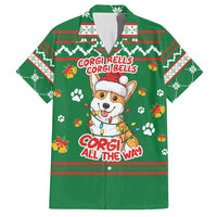 Corgi Dog Lights Corgi Bells Corgi All the Way Family Matching Long Sleeve Bodycon Dress and Hawaiian Shirt wirh Green Snowflake Pattern Design - Wonder Print Shop