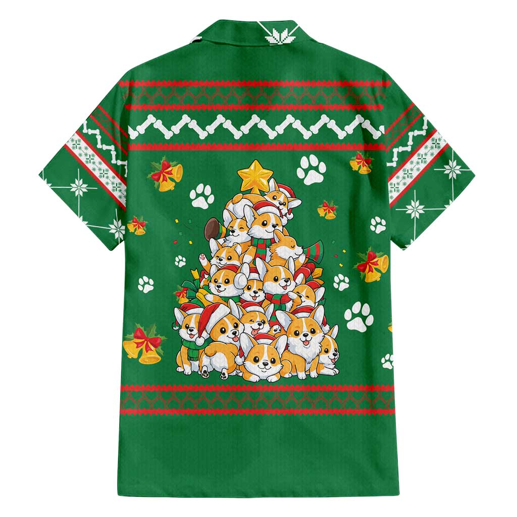 Corgi Dog Lights Corgi Bells Corgi All the Way Family Matching Long Sleeve Bodycon Dress and Hawaiian Shirt wirh Green Snowflake Pattern Design - Wonder Print Shop