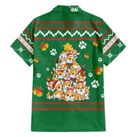 Corgi Dog Lights Corgi Bells Corgi All the Way Family Matching Long Sleeve Bodycon Dress and Hawaiian Shirt wirh Green Snowflake Pattern Design - Wonder Print Shop
