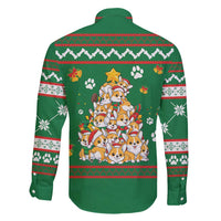 Corgi Dog Lights Corgi Bells Corgi All the Way Family Matching Long Sleeve Bodycon Dress and Hawaiian Shirt wirh Green Snowflake Pattern Design - Wonder Print Shop