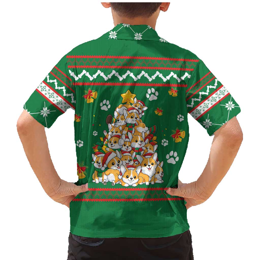 Corgi Dog Lights Corgi Bells Corgi All the Way Family Matching Mermaid Dress and Hawaiian Shirt wirh Green Snowflake Pattern Design - Wonder Print Shop