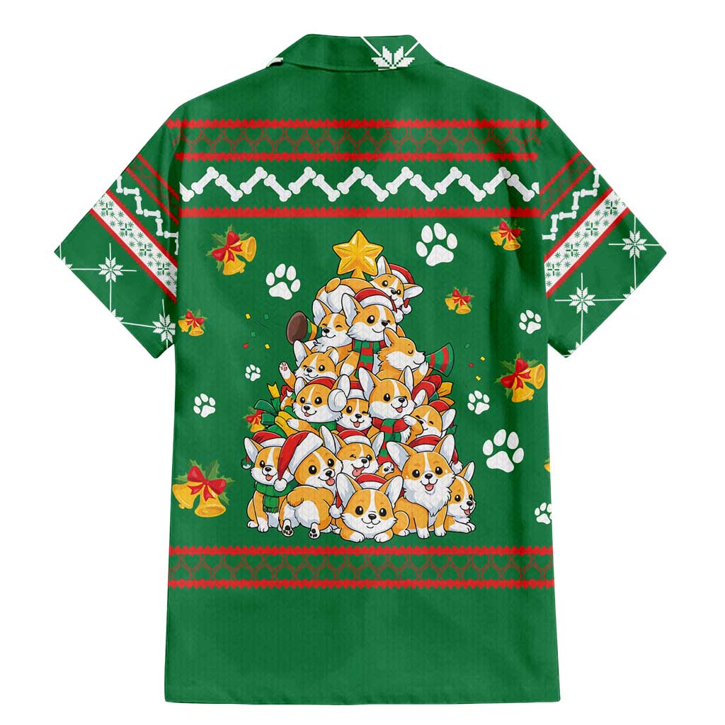 Corgi Dog Lights Corgi Bells Corgi All the Way Family Matching Mermaid Dress and Hawaiian Shirt wirh Green Snowflake Pattern Design - Wonder Print Shop