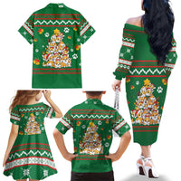 Corgi Dog Lights Corgi Bells Corgi All the Way Family Matching Off The Shoulder Long Sleeve Dress and Hawaiian Shirt wirh Green Snowflake Pattern Design - Wonder Print Shop