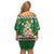 Corgi Dog Lights Corgi Bells Corgi All the Way Family Matching Off Shoulder Short Dress and Hawaiian Shirt wirh Green Snowflake Pattern Design - Wonder Print Shop