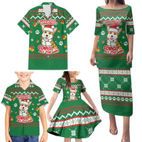Corgi Dog Lights Corgi Bells Corgi All the Way Family Matching Puletasi and Hawaiian Shirt wirh Green Snowflake Pattern Design - Wonder Print Shop
