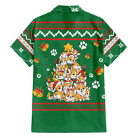 Corgi Dog Lights Corgi Bells Corgi All the Way Family Matching Short Sleeve Bodycon Dress and Hawaiian Shirt wirh Green Snowflake Pattern Design - Wonder Print Shop