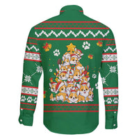 Corgi Dog Lights Corgi Bells Corgi All the Way Family Matching Short Sleeve Bodycon Dress and Hawaiian Shirt wirh Green Snowflake Pattern Design - Wonder Print Shop