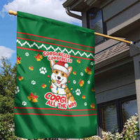 Corgi Dog Lights Corgi Bells Corgi All the Way Garden Flag wirh Green Snowflake Pattern Design - Wonder Print Shop