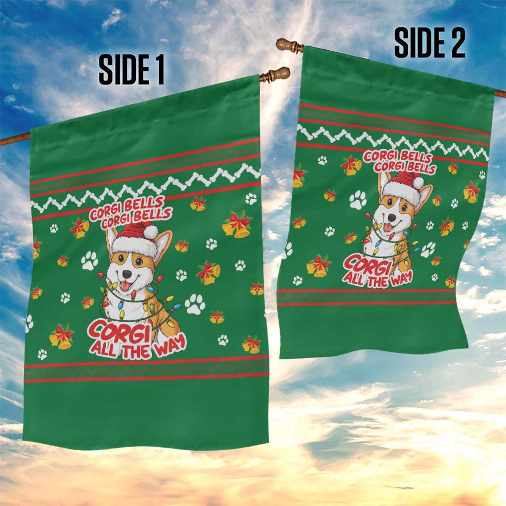 Corgi Dog Lights Corgi Bells Corgi All the Way Garden Flag wirh Green Snowflake Pattern Design - Wonder Print Shop