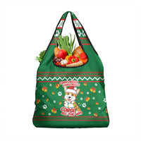 Corgi Dog Lights Corgi Bells Corgi All the Way Grocery Bag wirh Green Snowflake Pattern Design - Wonder Print Shop