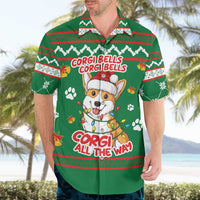 Corgi Dog Lights Corgi Bells Corgi All the Way Hawaiian Shirt wirh Green Snowflake Pattern Design - Wonder Print Shop