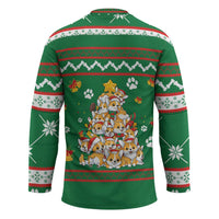 Corgi Dog Lights Corgi Bells Corgi All the Way Hockey Jersey wirh Green Snowflake Pattern Design - Wonder Print Shop