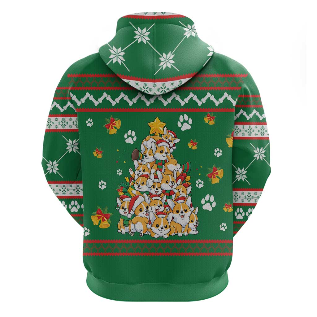 Corgi Dog Lights Corgi Bells Corgi All the Way Hoodie wirh Green Snowflake Pattern Design - Wonder Print Shop
