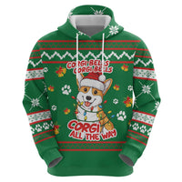 Corgi Dog Lights Corgi Bells Corgi All the Way Hoodie wirh Green Snowflake Pattern Design - Wonder Print Shop