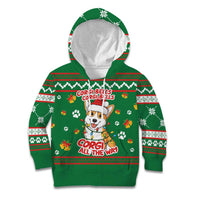 Corgi Dog Lights Corgi Bells Corgi All the Way Kid Hoodie wirh Green Snowflake Pattern Design - Wonder Print Shop