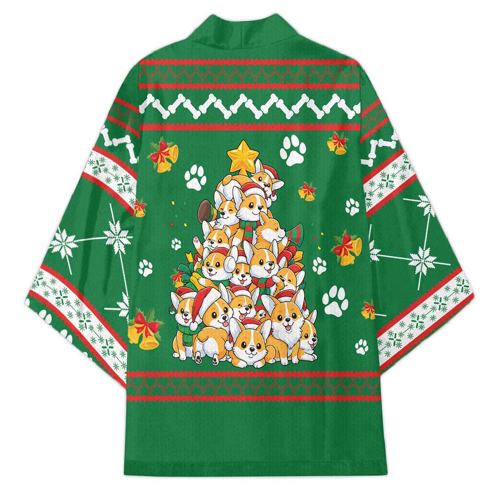Corgi Dog Lights Corgi Bells Corgi All the Way Kimono wirh Green Snowflake Pattern Design - Wonder Print Shop