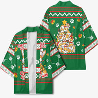 Corgi Dog Lights Corgi Bells Corgi All the Way Kimono wirh Green Snowflake Pattern Design - Wonder Print Shop
