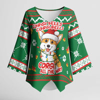 Corgi Dog Lights Corgi Bells Corgi All the Way Kimono Sleeve Blouse wirh Green Snowflake Pattern Design - Wonder Print Shop