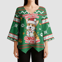 Corgi Dog Lights Corgi Bells Corgi All the Way Kimono Sleeve Blouse wirh Green Snowflake Pattern Design - Wonder Print Shop