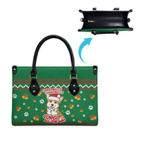 Corgi Dog Lights Corgi Bells Corgi All the Way Leather Bag wirh Green Snowflake Pattern Design - Wonder Print Shop