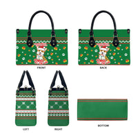 Corgi Dog Lights Corgi Bells Corgi All the Way Leather Bag wirh Green Snowflake Pattern Design - Wonder Print Shop