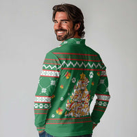 Corgi Dog Lights Corgi Bells Corgi All the Way Long Sleeve Polo Shirt wirh Green Snowflake Pattern Design - Wonder Print Shop