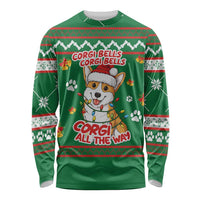 Corgi Dog Lights Corgi Bells Corgi All the Way Long Sleeve Shirt wirh Green Snowflake Pattern Design - Wonder Print Shop